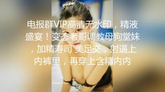 电报群VIP高清无水印，精液盛宴！变态老哥调教母狗堂妹，加精寿司 美足交，射逼上内裤里，再穿上含精内内